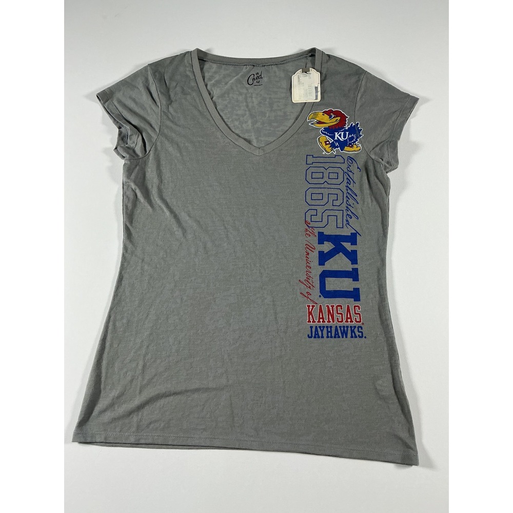 NWT Women's Kansas Jayhawks Gray V-Neck T-Shirt Coed Size XL